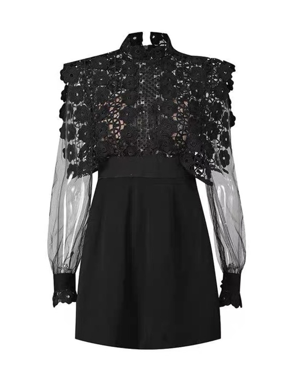 Self-Portrait Black Floral Lace Mesh Mini Dress | US 2 | Excellent Condition
